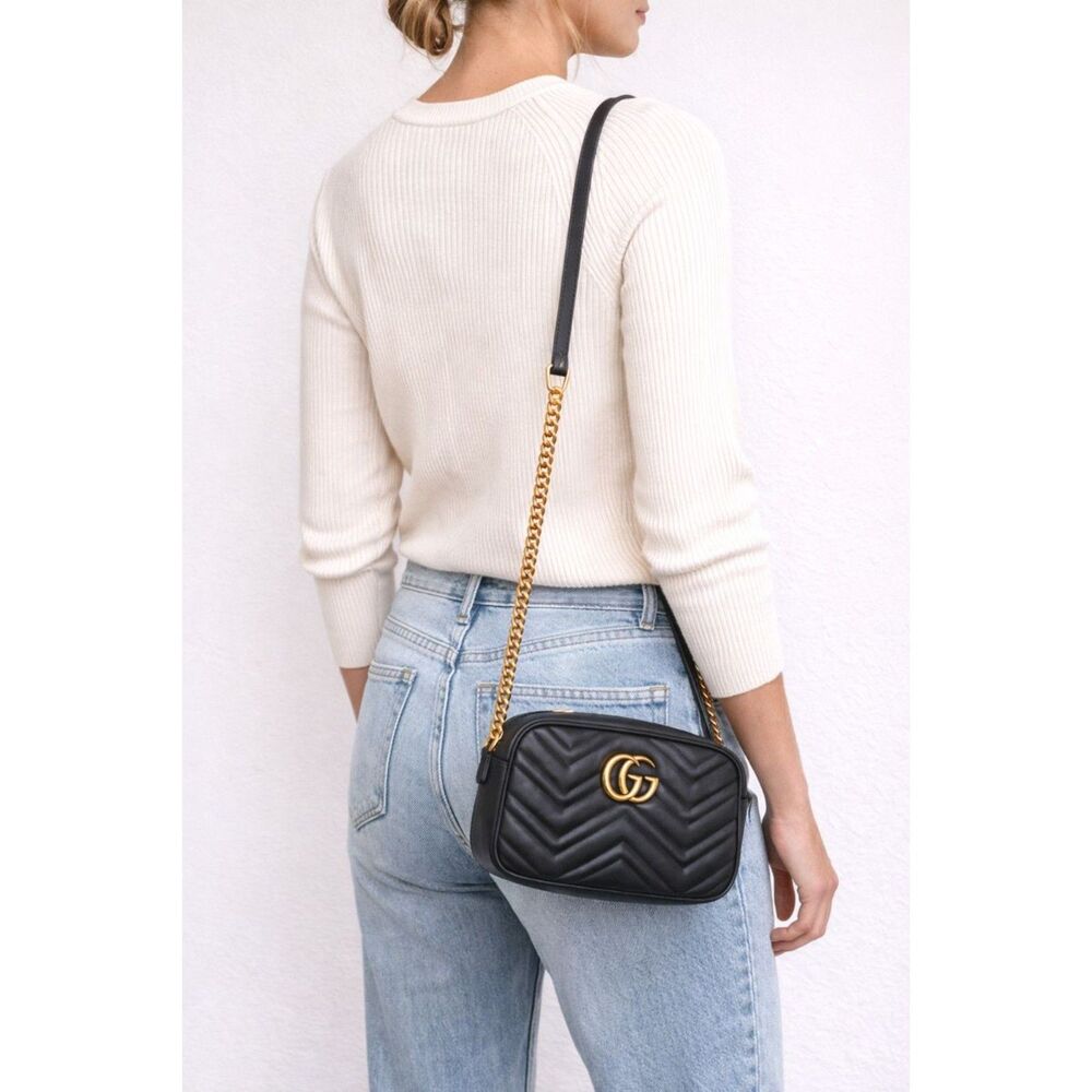 GUCCI GG Marmont Camera Crossbody Bag Black